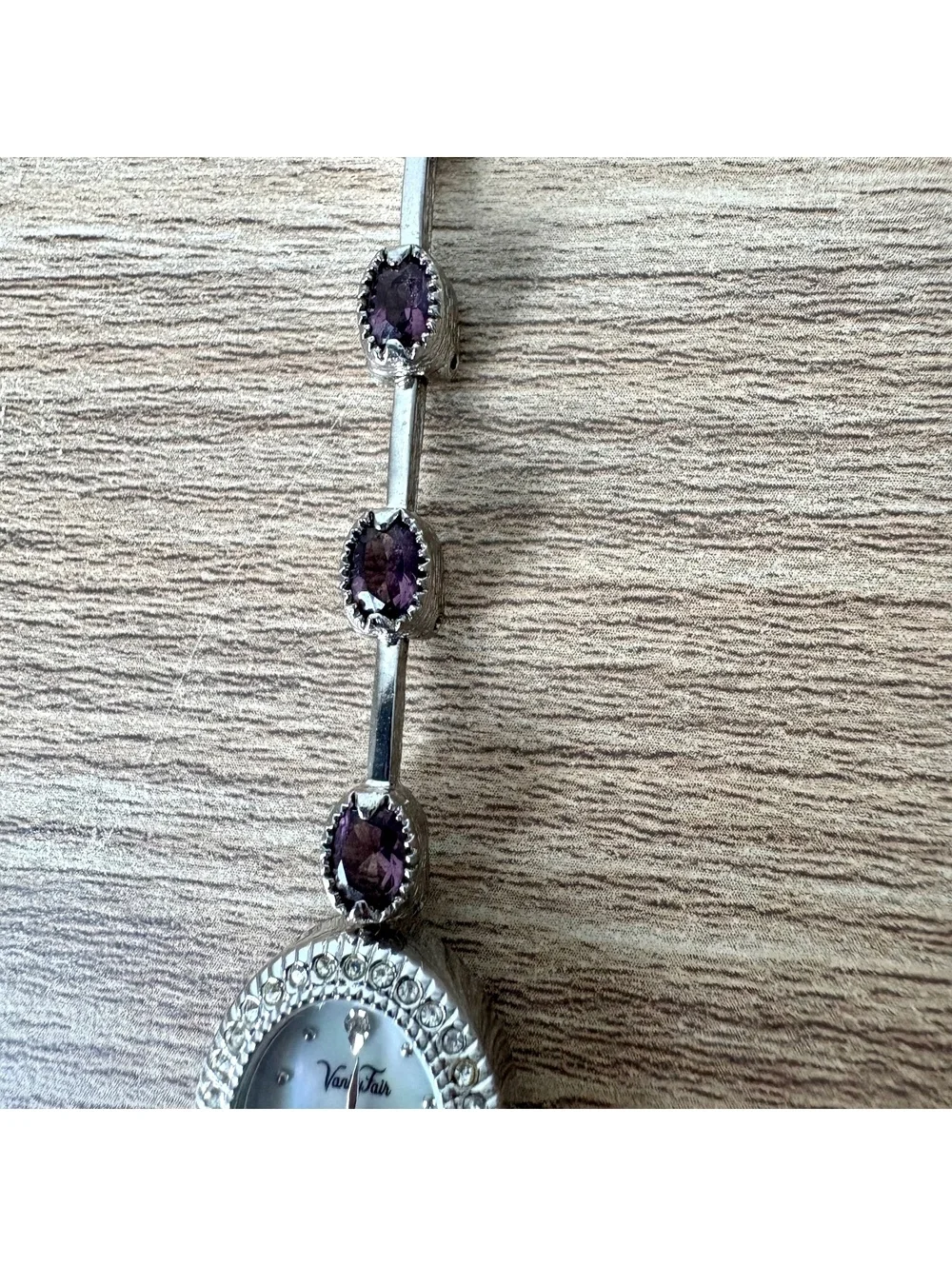 Vanity Fair Women’s Silver Tone Quartz Watch Purple Crystal Rhinestone